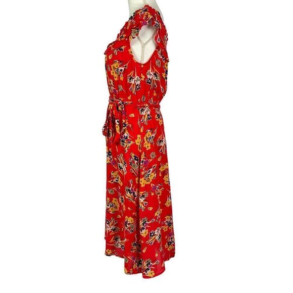 Anthropologie Conversations Floral Print Red Midi Dress, size 6, pockets - Picture 2 of 13